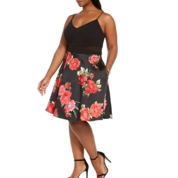 B Darlin Women's Trendy Plus Size Floral Mesh Dress Black Size 20 - Picture 3 of 3